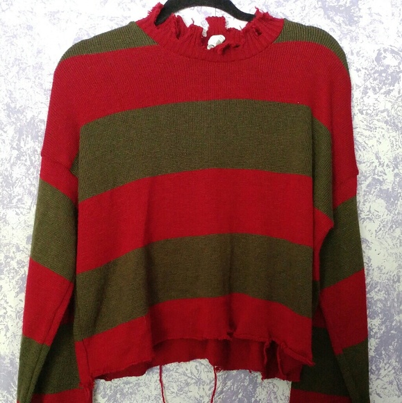 Distressed Freddy Krueger Crop Sweater 
